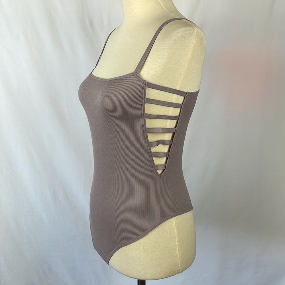 Forever 21 Mauve Ribbed Bodysuit with Side Cut Outs - Size Medium/Large
